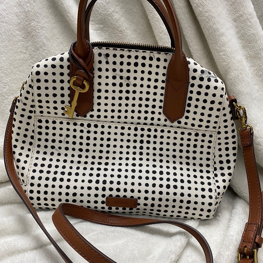 Fossil Fiona Satchel / Black & White Polka Dot